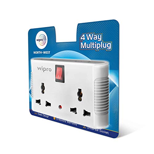 Wipro 4 Way Multiplug Adaptor with 2 Universal Sockets |Inbuilt Surge Protection & Power supply Indicator | Compact & Light weight | 6Amp Multiplug socket for Home, Office | Pack of 1 (White) view 1
