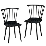 COSTWAY Windsor Dining Chairs Set of 2, Farmhouse Country Solid Wooden Side Kitchen Chairs with Spindle Back and Contoured Seat for Home, Dining Room, Living Room, Restaurant