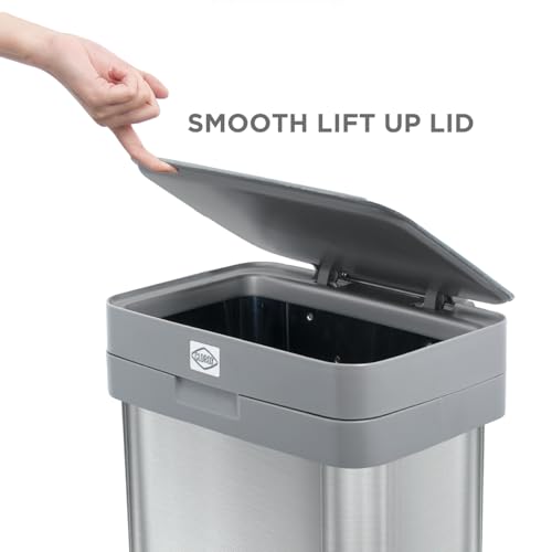 Clorox 13 Gallon Trash Can - 50L Kitchen Trash Can with Wide Step Pedal - Rectangular Stainless Steel Garbage Bin with Hinged Rim and Odor Protection by Clorox - Image 6