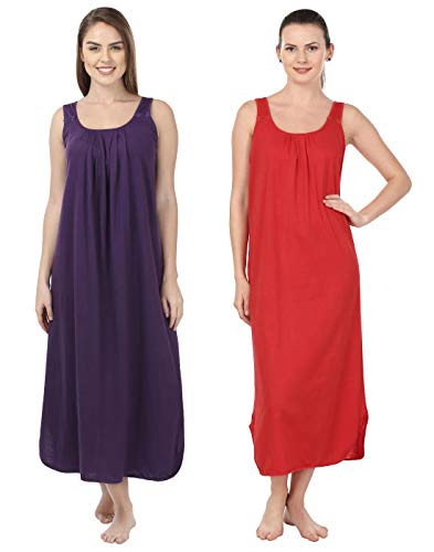 Image of BLAZON Women's Cotton Hosiery Solid Maxi Nighty Slip (Pack of 2) Available Sizes: S, M, L, XL, 2XL, 3XL, 4XL, 5XL