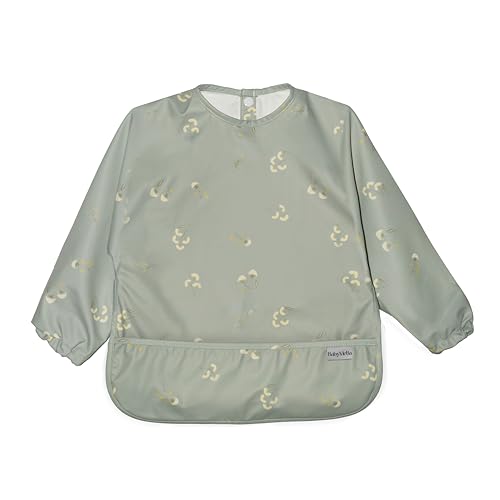babymeba Babero con Mangas Impermeable - Baberos Bebe Impermeables Blw, Babero Manga Larga 6 Meses a 30 Meses, Babero Alimentacion, Babero Elastico, Recogedor Alimentos Trona, Babero BLW (verde)