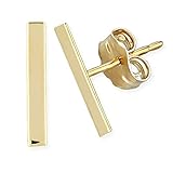 14K Solid Gold or Sterling Silver Bar Stud Earrings, Handmade Bar Studs Size 14MM Line Bar Earrings,...