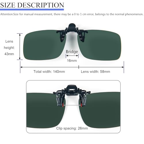 MMOWW 3 Pares de Gafas de Sol de Clip en Flip Up Lente Polarizadas Hombres Mujeres, Flip up Gafas de Sol Sin Montura para Al Aire Libre, Conducción, Pescar (Gris+Azul+Verde) - imagen 6