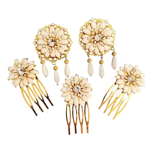 Pendientes de flamenca blancos con lágrimas de nácar y juego de peinecillos artesanales