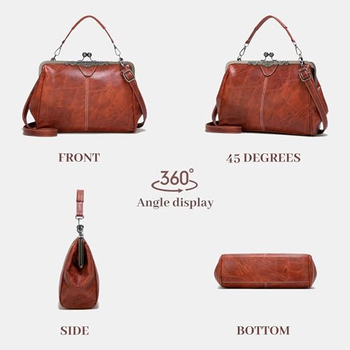 Tote Bag for Women Kiss Lock Purses Vintage Hollow PU Leather Handbag Clutch Satchel Kisslock Crossbody Bag For Women2