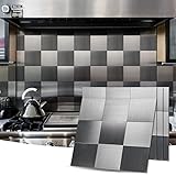 Art3d Peel and Stick Metal Backsplash Tile, Brushed Stainless Steel in Square, Pack of 10 Tiles 12"x12"