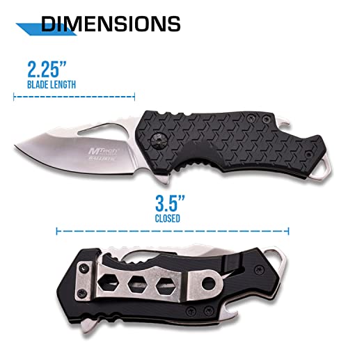 mtech usa  pocket folding knife  fine edge steel blade aluminumnylon fiber handle bottle opener and pocket clip tactical edc self defense- mt-a882
