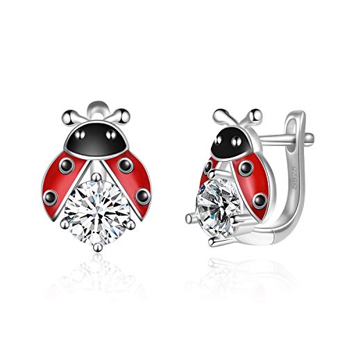 POPLYKE Sterling Silver Ladybug Hoop Earrings for Women Cute Animal Earrings Jewelry Gifts