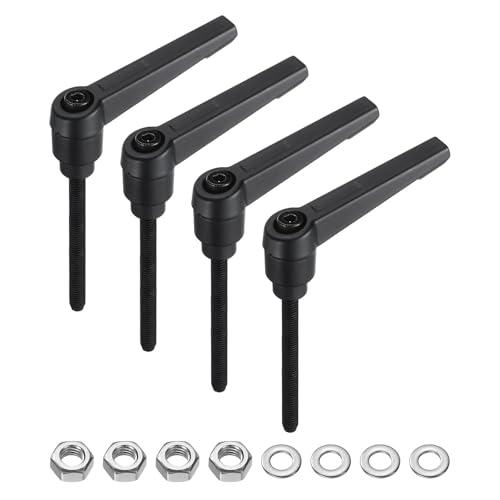 Image of uxcell 4pcs Lever Adjustable Handles M5 x 50mm Metric Male Thread with Nuts Washers, Level Clamping Handle Set Hand Stud Knobs Rotating Screw Handles Bolts with Locking Lever, Black