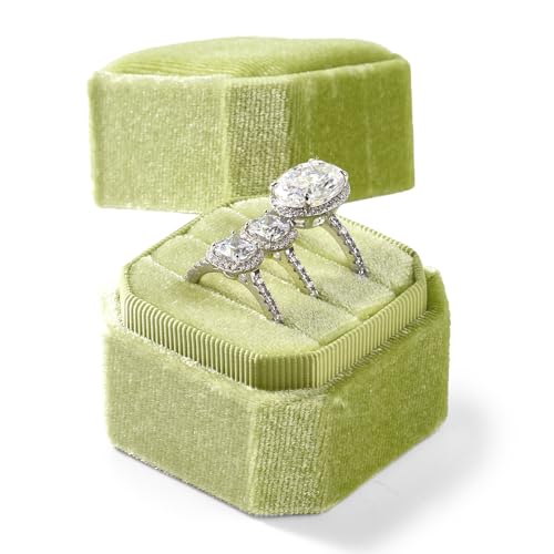 Papten 3 Slots Velvet Ring Box Light Green