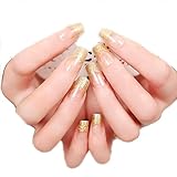 JINDIN 24 Sheet Fake Nails with Medium Long Design for Women Shiny False Nails Full Cover Nail Art Decals