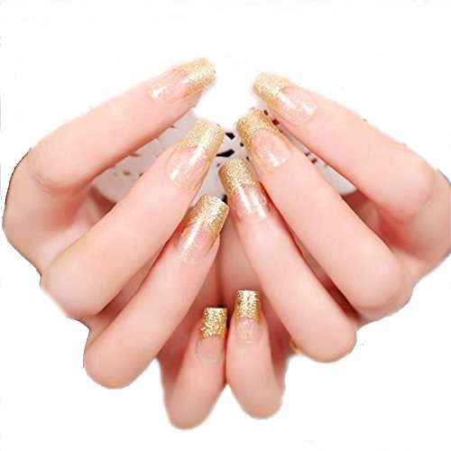 JINDIN 24 Sheet Fake Nails with Medium Long Design for Women Shiny False Nails Full Cover Nail Art Decals