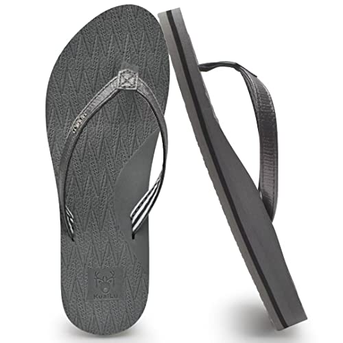 Womens Fashion Flip Flops Ladies Lightweight Summer Beach Yoga Mat Thong Sandals with Comfortable Arch Support Grey Size 6.5