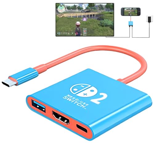 ZLFENJOY 新型Switch 2用ドック イッチ2ドック switch 2 テレビ出力 ドック多機能 USBハブ 4K@60Hz Type-C to HDMI 2.0/PD100W/USB 3.0 5Gbps高効率伝送 小型 3-IN-1 HDMI変換 Type-c充電器 遅延なし 持ち運び便利 スイッチ 2ドック替換 （赤青）