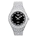 Mens 44mm Silver Hip Hop Iced Out Diamond Link Watch with Cubic Zirconia Crystals and Blinged Out Nugget Band - Quartz Movement - Resizeable Links (Black Dial)