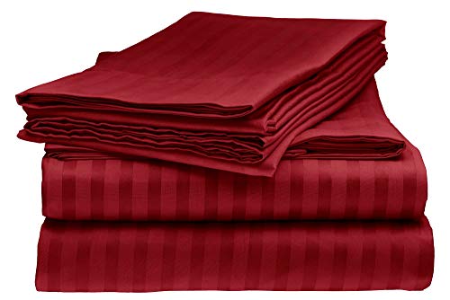 Sarah Ashley Elegante 1800 Premier Series Striped 4Pc Queen Size Bed Sheet Set, Burgundy #TOP30