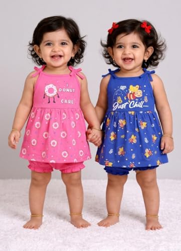 Image of Chandrika Baby Boys & Girls Regular Fit 100% Cotton Half Sleeve Jhabla & Shorts Set Pack of 3