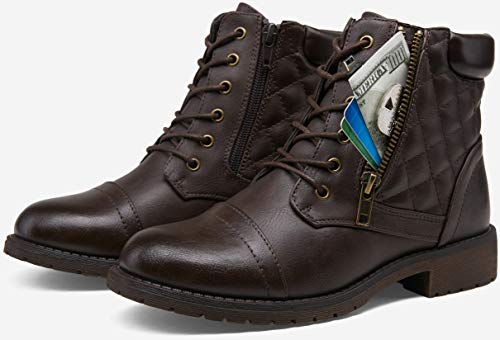 Vepose Women's Combat Ankle Booties, Comfortable Anke Boots, Dark Brown, Size 8.5 Us -With Strap Eight Eyes(Cjy903 Dark Brown01 08.5) #TOP2