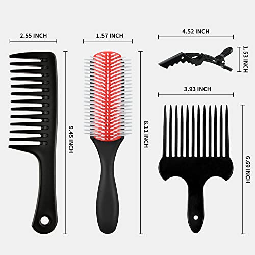Zhailyn 5 Pcs 9-Row Cushion Nylon Bristle Styling Brush Wide Tooth Comb Detangler Set Shaping Alligator Hair Clips For Curly Hair, Long Hair, Wet Hair In All Types, Combing, Hair Pick And Styling Hair thumb #1