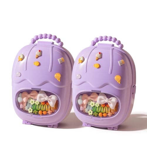 Image of KiZY Girl Kid Hair Accessories Storage Box | Hair Ties-Clips, Bow-Ribbon-Headband, Jewelry Organizer | Portable Case | Available in Multiple Design-Color. (Pack of - 2, Purple Trolly)