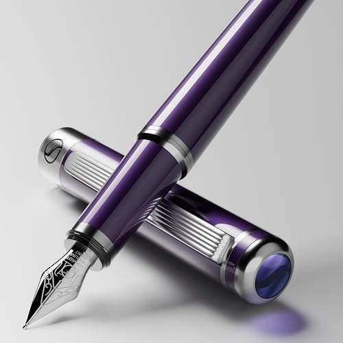 Image of Scriveiner Luxury Fountain Pen - Aubergine, Schmidt Gilded Nib (Fine), Converter, Best Pen Gift Set for Men & Women, Professional, Executive, Office, Nice Pens