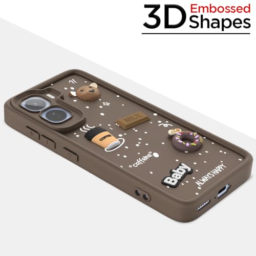 Image of Pikkme Back Cover for Vivo T5 Pro 5G | 3D Bear Silicone Cute & Fun Coffee Cartoon | Full Body Protection Bumper Case (Brown)
