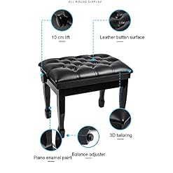 TEmkin Banc de Piano en Bois, Tabouret de Clavier Solo Confortable, Tabouret de Piano de Luxe avec Pieds élégants en Fer à Cheval, 58 x 41 x 48-58 cm, Noir – Image 3