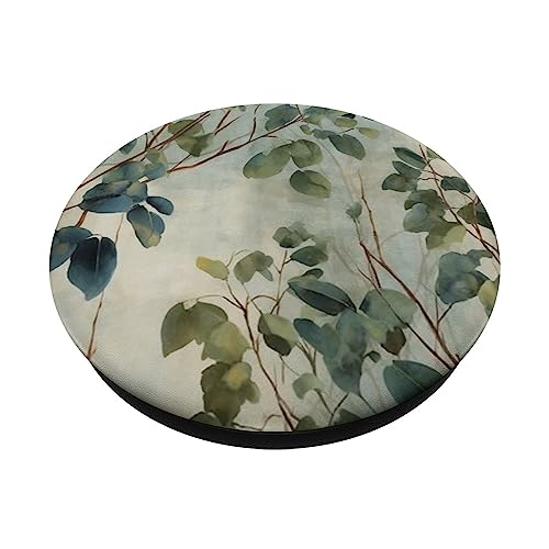 Eucalyptus Flower Floral Vintage Pattern Eucalyptus PopSockets Swappable PopGrip, Black - Image 2