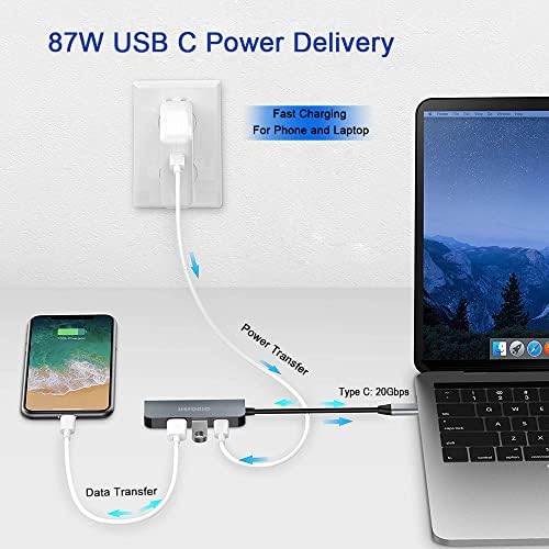 USB C Hub, Ultra Slim 4-in-1 Type C Hub Adapter with 4K HDMI, 87W PD, USB 3.0/2.0 Ports for MacBook Pro, ChromeBook, XPS, USB C Devices and More