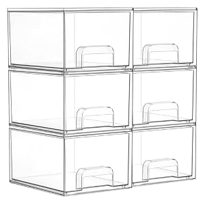 Vtopmart 6 Pack Small Clear Stackable Storage Drawers for Desk, Countertop