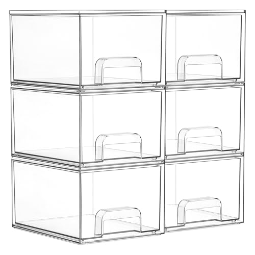 Image of Vtopmart 6 Pack Small Clear Stackable Storage Drawers,Acrylic Bathroom Makeup Organizer,Plastic Storage Bins For Vanity, Undersink, Kitchen Cabinets, Pantry, Home Organization