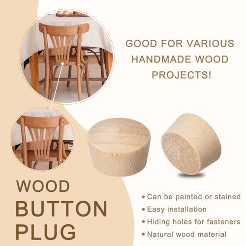 Image of uxcell 50Pcs Wood Button Top Plugs, 17 /32 Inch Round Head Wood Plugs Screw Hole Covers Wooden Screw Plugs for Furniture Tables Chairs