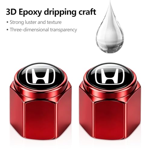 Image of Tire Valve Stem Caps Cover for Honda Metal Car Wheel Air caps Auto Valve Stem Caps Accessories 4 Pack RED