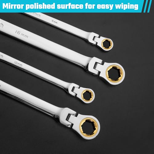 Image of DURATECH 12 * 13 mm Extra Long Anti-Slip Flex-Head Ratcheting Wrench, Metric, CR-V Steel