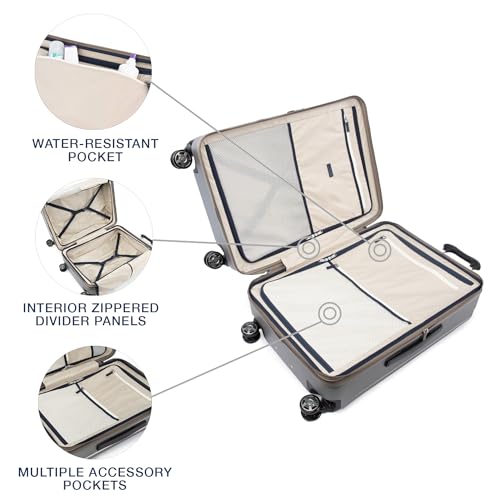 Image of Travelpro Platinum Elite Hardside Expandable Checked Luggage, 8 Wheel Spinner, TSA Lock, Hard Shell Polycarbonate Suitcase, Metallic Sand, Checked Medium 25-Inch