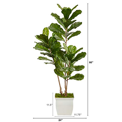 Nearly Natural 5.5ft. Fiddle Leaf Artificial Tree in White Metal Planter UV Resistant (Indoor/Outdoor) by Nearly Natural - Image 2