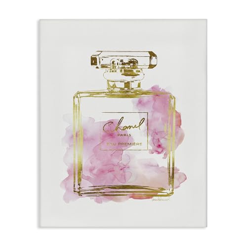 Stupell Industries Glam Perfume Bottle Gold Pink Stretched Canvas Wall Art, Proudly Made in USA for Living Room