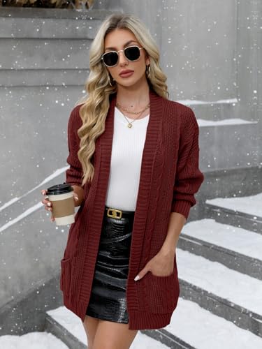 For G and PL Women's V-Neck Long Sleeve Cardigan Cable Knit Open Front with Pockets Sweater Outerwear3