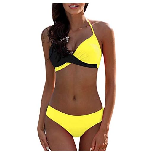 Traje de Baño Bikini Mujer 2019 Bikinis Sujetador Push-up Sexy Traje de Baño de Dos Piezas Bohemio BañAdores Tops y Braguitas Ropa de Playa vikinis riou (Amarillo, L)