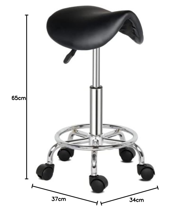 Tabouret de Massage, Tabouret de Selle de Cheval pivotant à 360°, Réglable en Hauteur, pour Les Salons, Instituts de beauté, Cliniques, Bureaux (Noir)