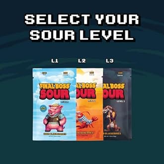 Final Boss Holiday Sour Candy, Sour Blueberries, 10 Pack, Level 3, Fruit Chews with Real Dried Fruit, No Artificial Colors or Flavors, Low Calorie Snack for Kids, Teens, Adults, Lunch Boxes