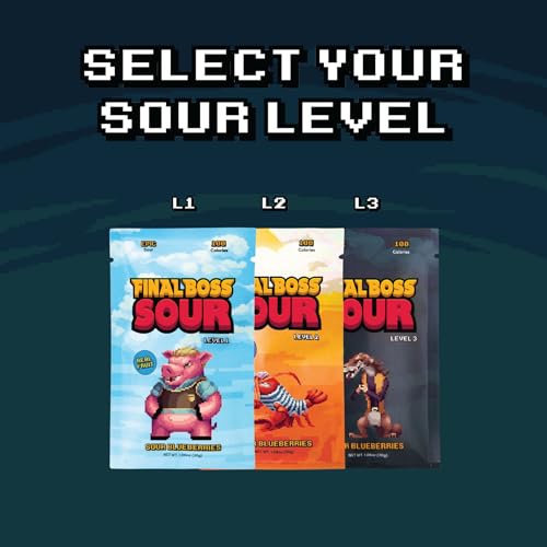 Final Boss Holiday Sour Candy, Sour Blueberries, 10 Pack, Level 3, Fruit Chews with Real Dried Fruit, No Artificial Colors or Flavors, Low Calorie Snack for Kids, Teens, Adults, Lunch Boxes