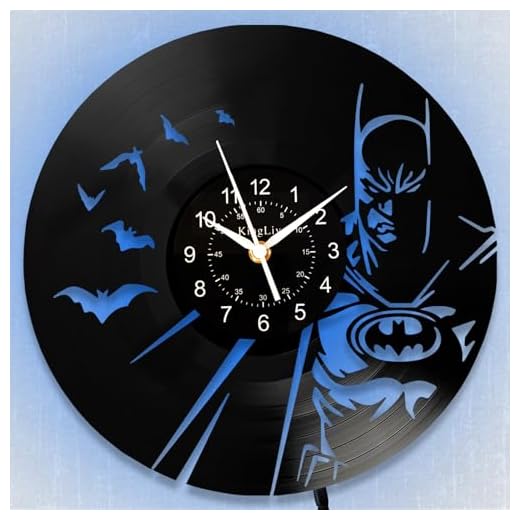 Bat Theme Vinyl Record Clock, 12 Inch LED 7-Color Night Light Bruce Decor Silent Wall Clock Round Classic Comics Justice Bat Hero Man Gifts, Luminous Home Decor
