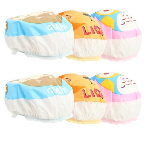 Operitacx Paquete de 6 Gorros de Baño Infantiles de Dibujos Animados, Impermeables y Ligeros, de Eva para Duchas y Uso Diario