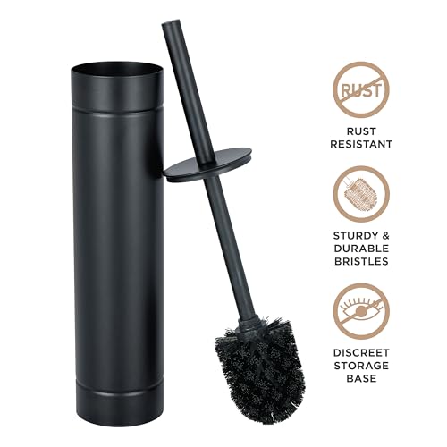 Image of Bath Bliss Toilet Brush with Weighted Base | Slender Design | 360 Degree Brush | Bathroom Cleaning | Black