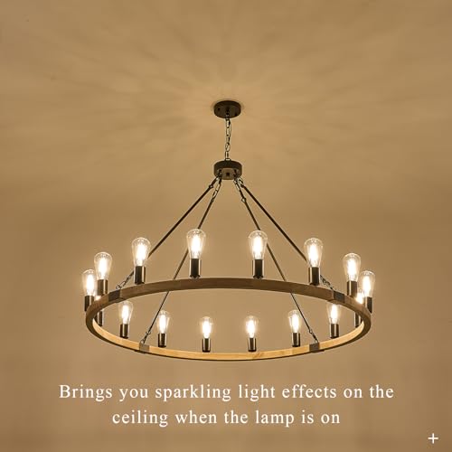Image of Natural Wooden Wagon Wheel Chandelier 16-Light 43.3 inch Light Fixture