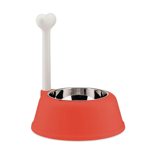 Alessi - Comedero para Perros, en Polipropileno, con escudilla en Acero Inoxidable 18/10, Red Orange