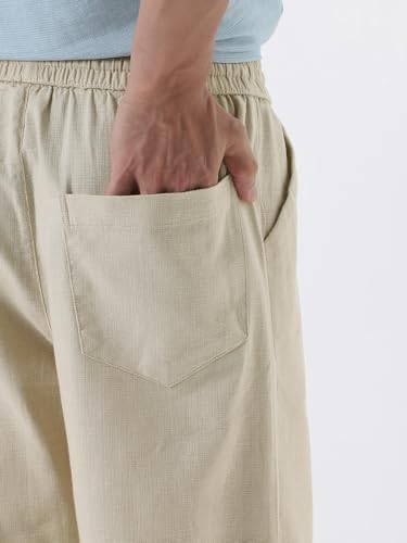 Image of Urbano Fashion Men's Loose Fit Solid Linen Blend Trousers Non-Stretchable