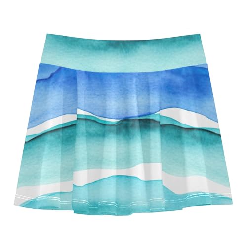 Kids Tennis Skirts Watercolor Ocean Waves Blue Turquoise Girls Skorts Athletic Shorts Personalized Flowy Skirt 4t