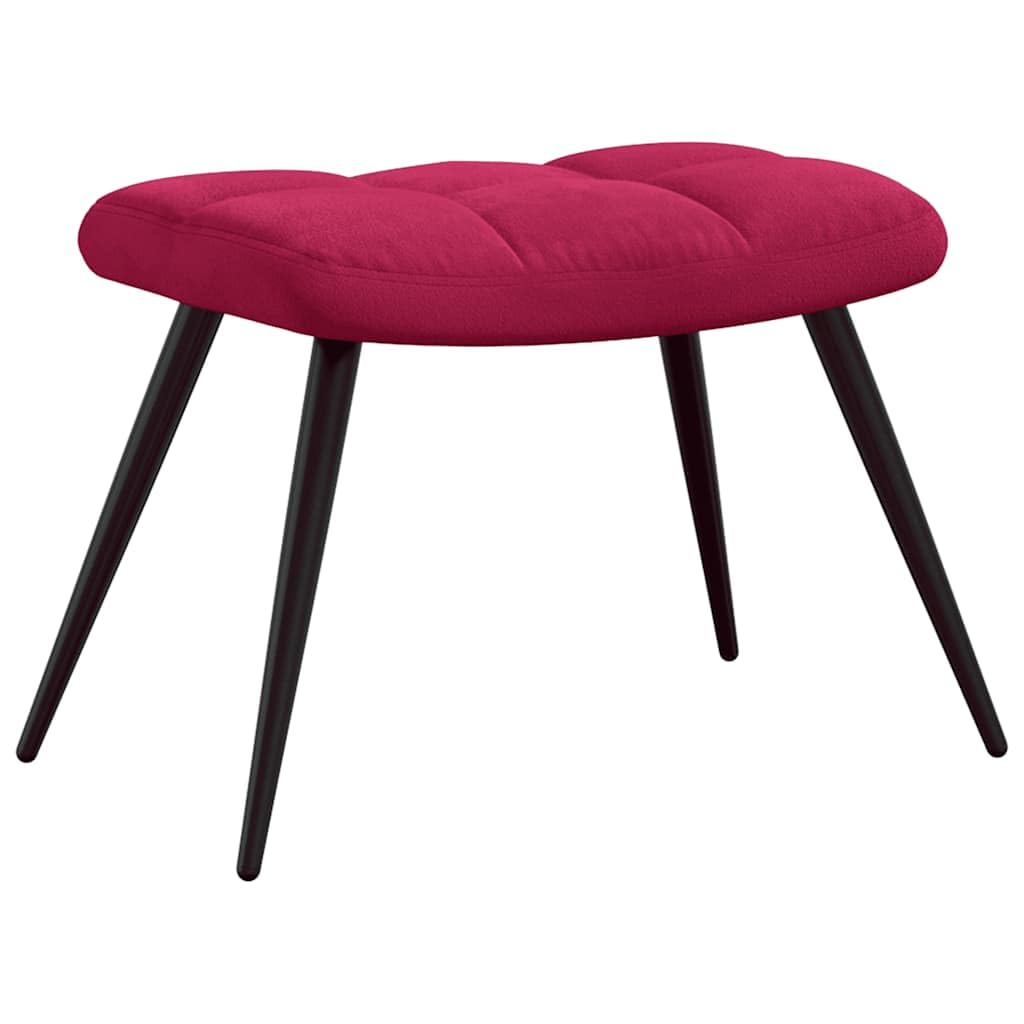 Sillón de relax con taburete de terciopelo, color rojo vino | Elegante sillón con reposapiés para dormitorio y rincón de lectura. Acolchado de espuma gruesa en marco de acero.